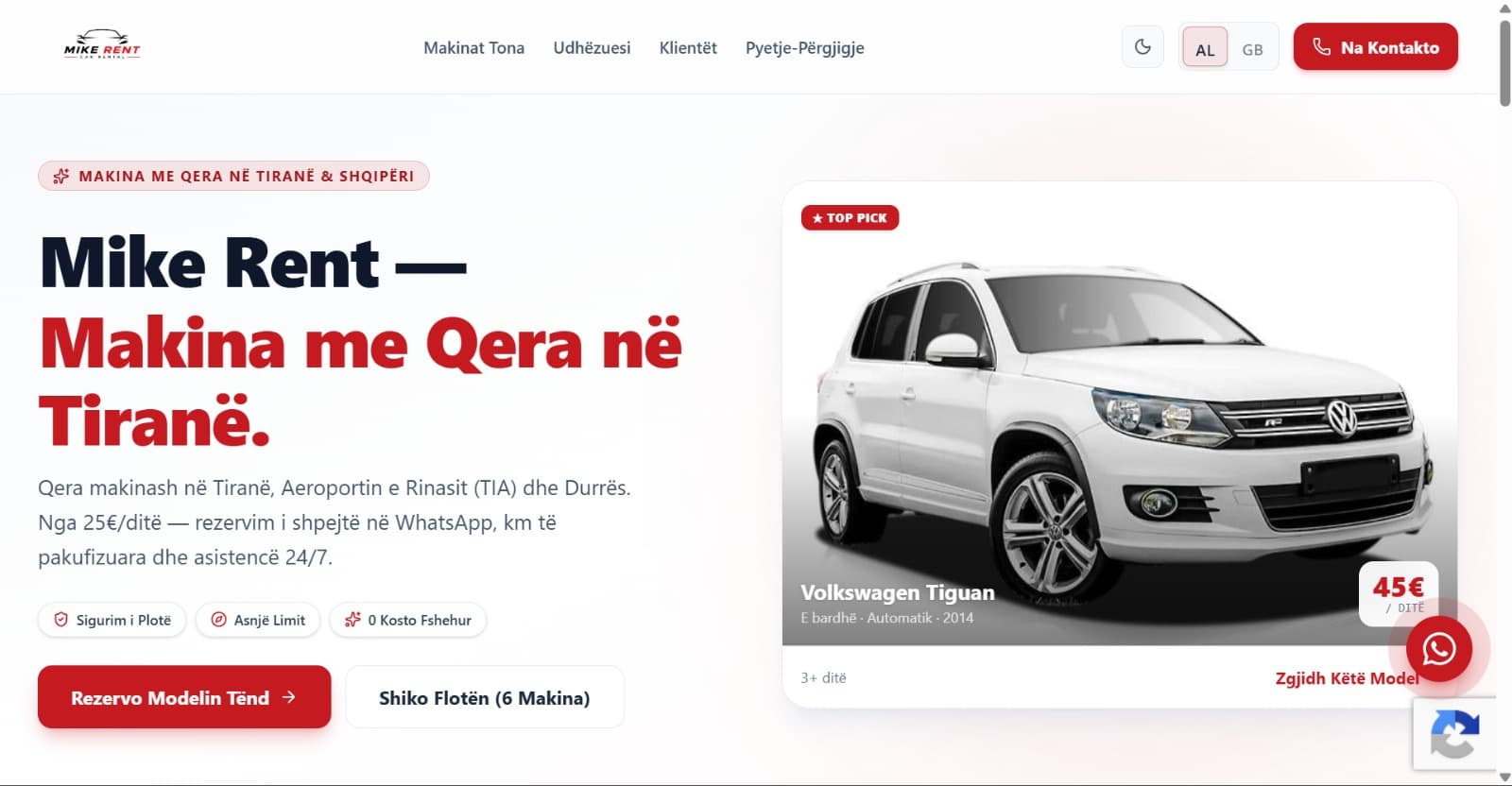 Mike Rent - Built a car rental website for a Tirana-based rent